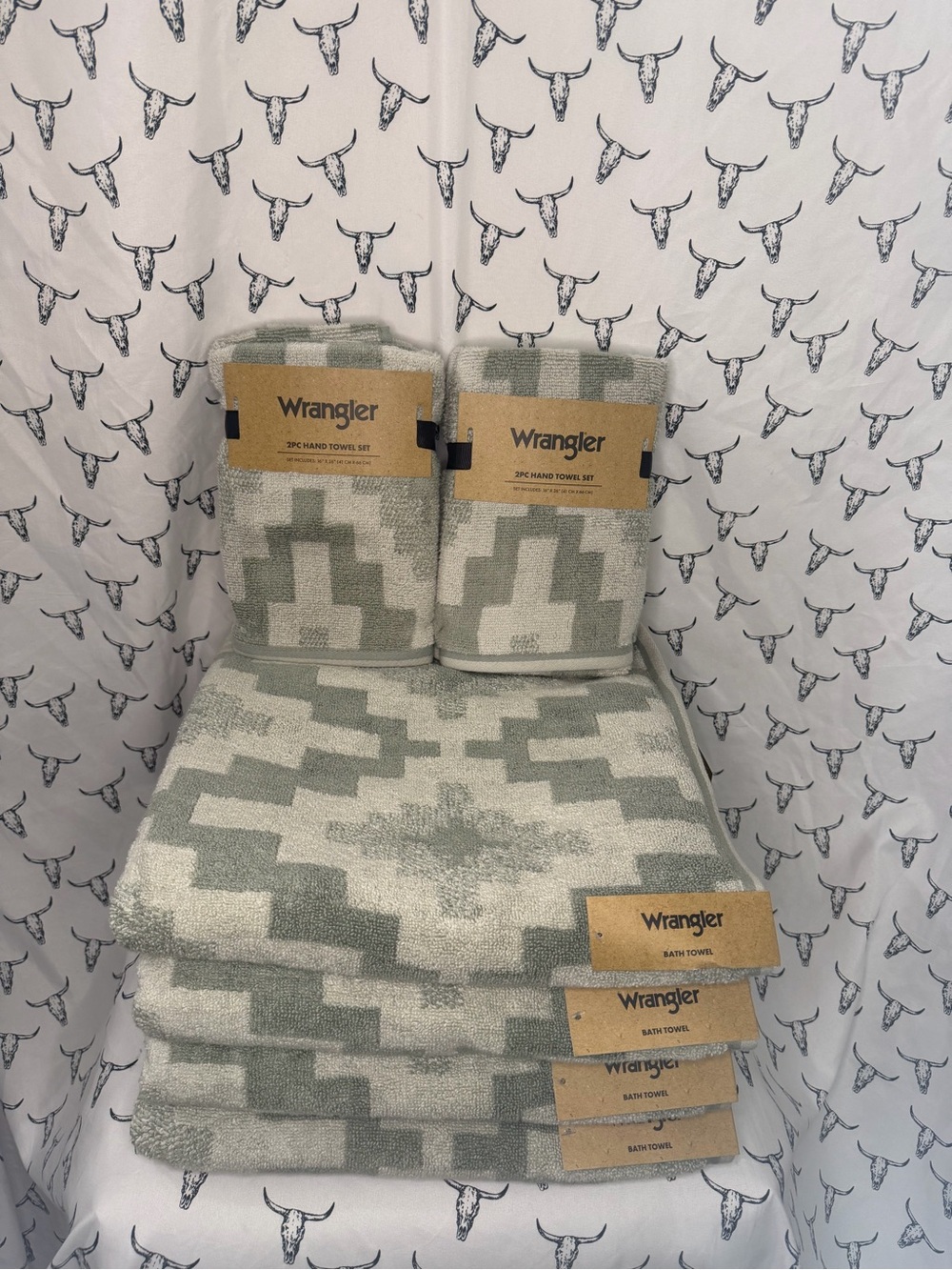 Wrangler Green Geometric Bath Towel Set